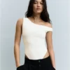 Asymmetric Ruched Strappy Bodysuit