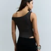 Asymmetric Ruched Strappy Bodysuit