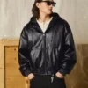 Faux Leather Jacket with Hood – Jackets