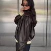 Faux Leather Pleated Jacket – Jackets and Trench