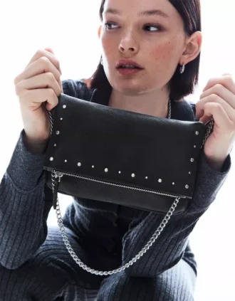 Flap Bag with Zip and Studs – Accessories