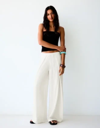 Rustic Wide-Leg Trousers with Pleats