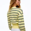 Striped Crew Neck Button-Up Jacket