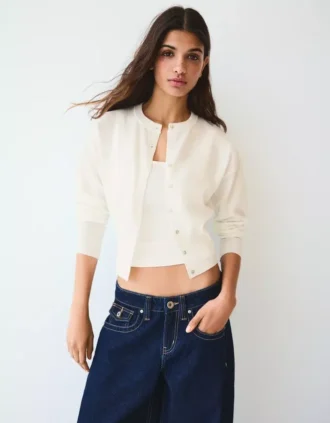 Striped Crew Neck Button-Up Jacket – Sweaters and Cardigans