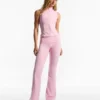 Technical Flared Trousers with Turn-Up Waist